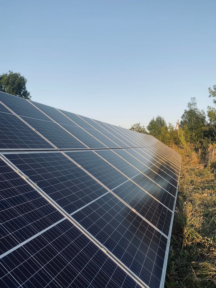 about-us-02 A field of solar panels harnessing sunlight for renewable energy.